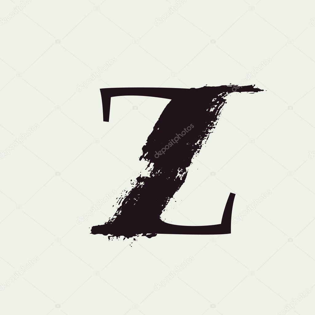 Z letter logo. Custom serif style lettering with hand drawn brush stroke.