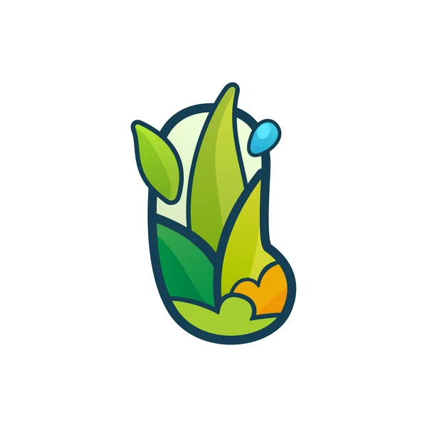 List I logo ekologiczne z zielonymi liśćmi i kroplami rosy. — Wektor stockowy