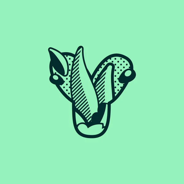 Y-літера пейзажний монохромний логотип з листям і краплями роси . — стоковий вектор