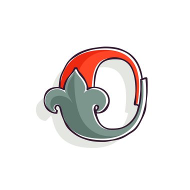 Fransız zambağı ve dengeli baskı efektli O harfi logosu. Retro kimlik, Viktorya dönemi paketi, antika kitap, premium diploma vs. için birinci sınıf vektör yazı tipi.