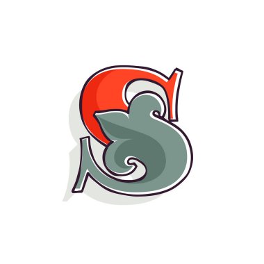 Fransız zambağı ve dengeli baskı efektli S harfi logosu. Retro kimlik, Viktorya dönemi paketi, antika kitap, premium diploma vs. için birinci sınıf vektör yazı tipi.