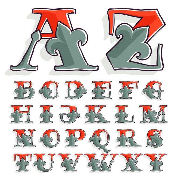 Alphabet Set Med Fransk Lilja Och Offsettryck Effekt Premium Vektor — Stock vektor