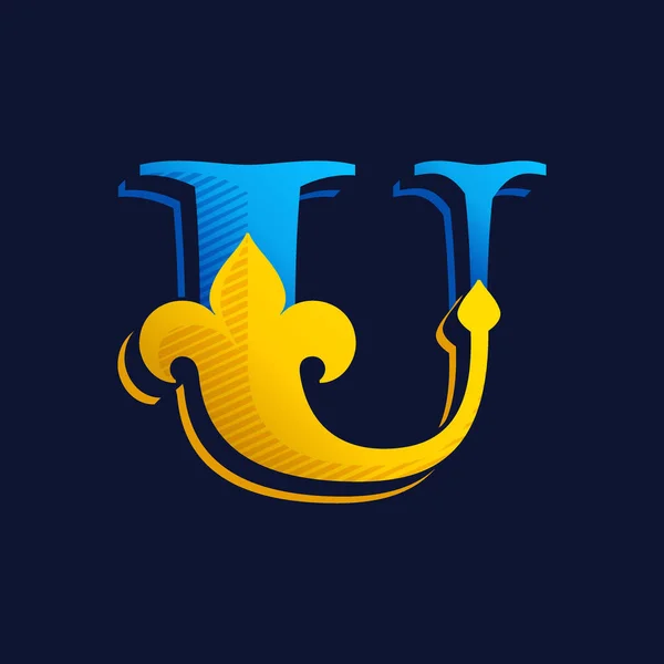 Lettera Logo Con Giglio Francese Oro Ombra Cova Caratteri Serif — Vettoriale Stock