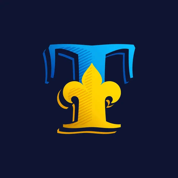 Logotipo Letra Com Lírio Francês Dourado Sombra Eclosão Premium Vector — Vetor de Stock