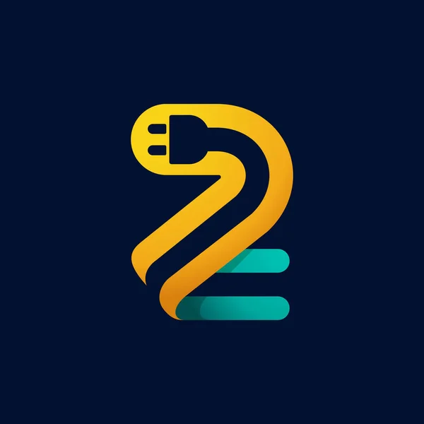 Logo Numer Dwa Kablem Wtykowym Wewnątrz Typ Wektora Identyfikacji Elektrycznych — Wektor stockowy