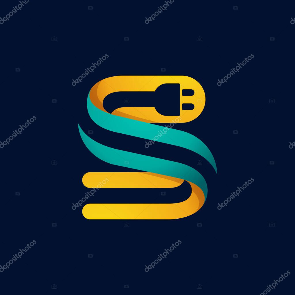 S letter logo with plug cable inside. Vector typeface for electric car identity, technology headlines, charging posters etc.