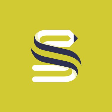 Kalemle oluşturulmuş S harfi logosu. Sanat kimliği, okul manşetleri, eğitim posterleri vs. için vektör tipi.