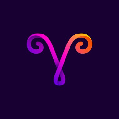 V harfi neon ışıklı logo. Gece kulübü etiketleri için vektör el yazısı yazı tipi, fütürist şirket, kumarhane posterleri vs..
