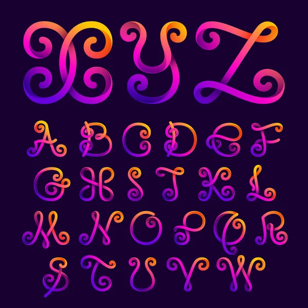 Neon Licht Regenbogenalphabet Vector Handgeschriebene Schrift Für Nachtclub Etiketten Futuristische — Stockvektor