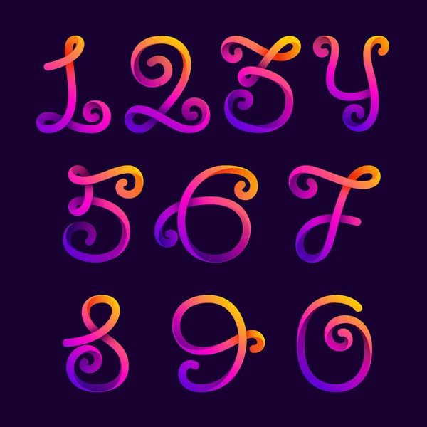 Nummers Gevormd Door Neon Lichtlijn Vector Handgeschreven Script Lettertype Voor — Stockvector