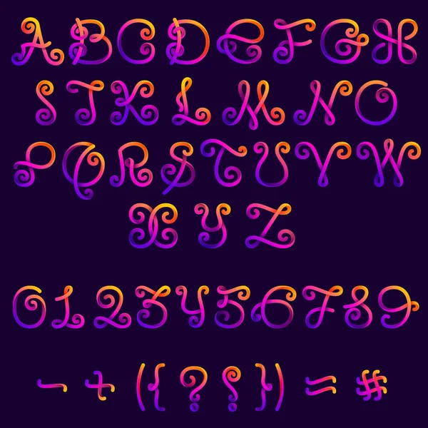 Νέο Φως Ουράνιο Τόξο Αλφάβητο Και Αριθμοί Και Σύμβολα Που — Διανυσματικό Αρχείο