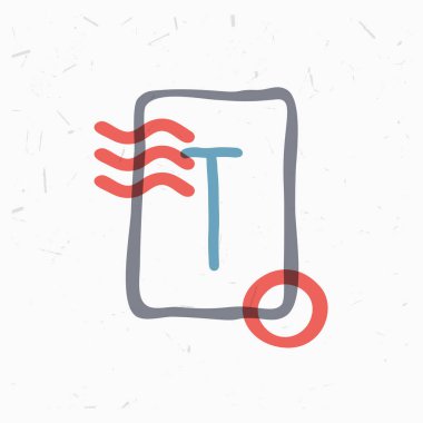 T harfi logosu kare çerçeveli, dalgalı çizgiler ve daire damgalı. Renk kaplama biçimi. Etiketler, başlıklar, posterler, kartlar için vektör posta damgası yazı tipi vs..