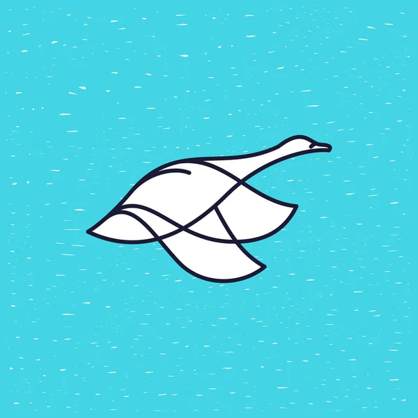 Goose Swan Bird Logo Vector Character Flat Line Style Offset — Stock Vector
