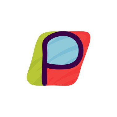 P harfi logosu çocukların kağıt uygulaması tarzında. Şirin kimlik, komik el işi paketi, tatil posteri vs. için mükemmel..