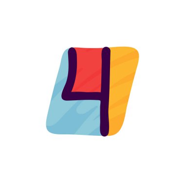 Çocuk kâğıdı tarzı dört numaralı logo. Şirin kimlik, komik el işi paketi, tatil posteri vs. için mükemmel..