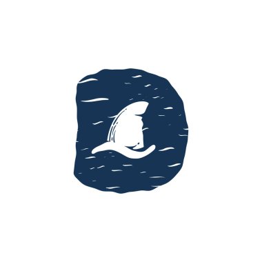 D harfi logosunda köpekbalığı yüzgeci var. El çizimi monokrom klasik deniz stili. Giysi etiketleri, giysi baskısı, retro posterler vs. için mükemmel.