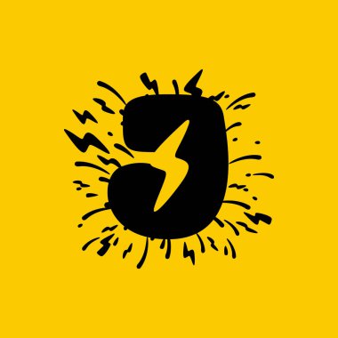 J harfi logosu ve negatif boşluk. El çizimi monokrom tarzı. Enerji etiketleri, süper kahraman baskısı, rock müzik posterleri vs. için mükemmel bir tip..