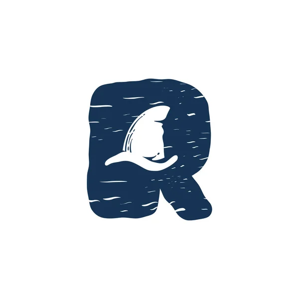 Логотип Літери Фінішем Акули Рука Намальована Монохромному Вінтажному Морському Стилі — стоковий вектор