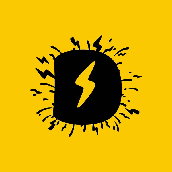 Letter Logo Lightning Negative Space Hand Drawn Monochrome Vintage Style — Stock Vector