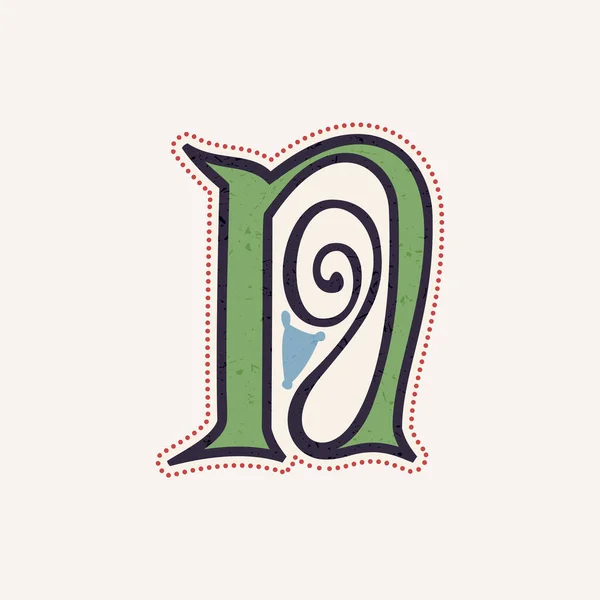 真のケルトの結び目スパイラルスタイルのN文字のロゴ 歴史的アイデンティティ 中世の印刷 部族のポスターなどのための完璧な書体 — ストックベクタ