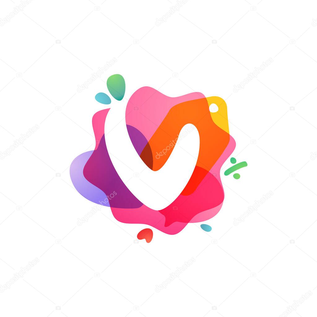 V letter logo with Sale icons. Overlapping watercolor negative space font. Perfect typeface for shop identity, best price print, super offer posters, etc.