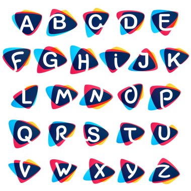 Dinamik üçgen biçimli alfabe. Spor etiketleri, dağıtım posterleri ve canlı kimlik vs. için vektör simgesi mükemmel.