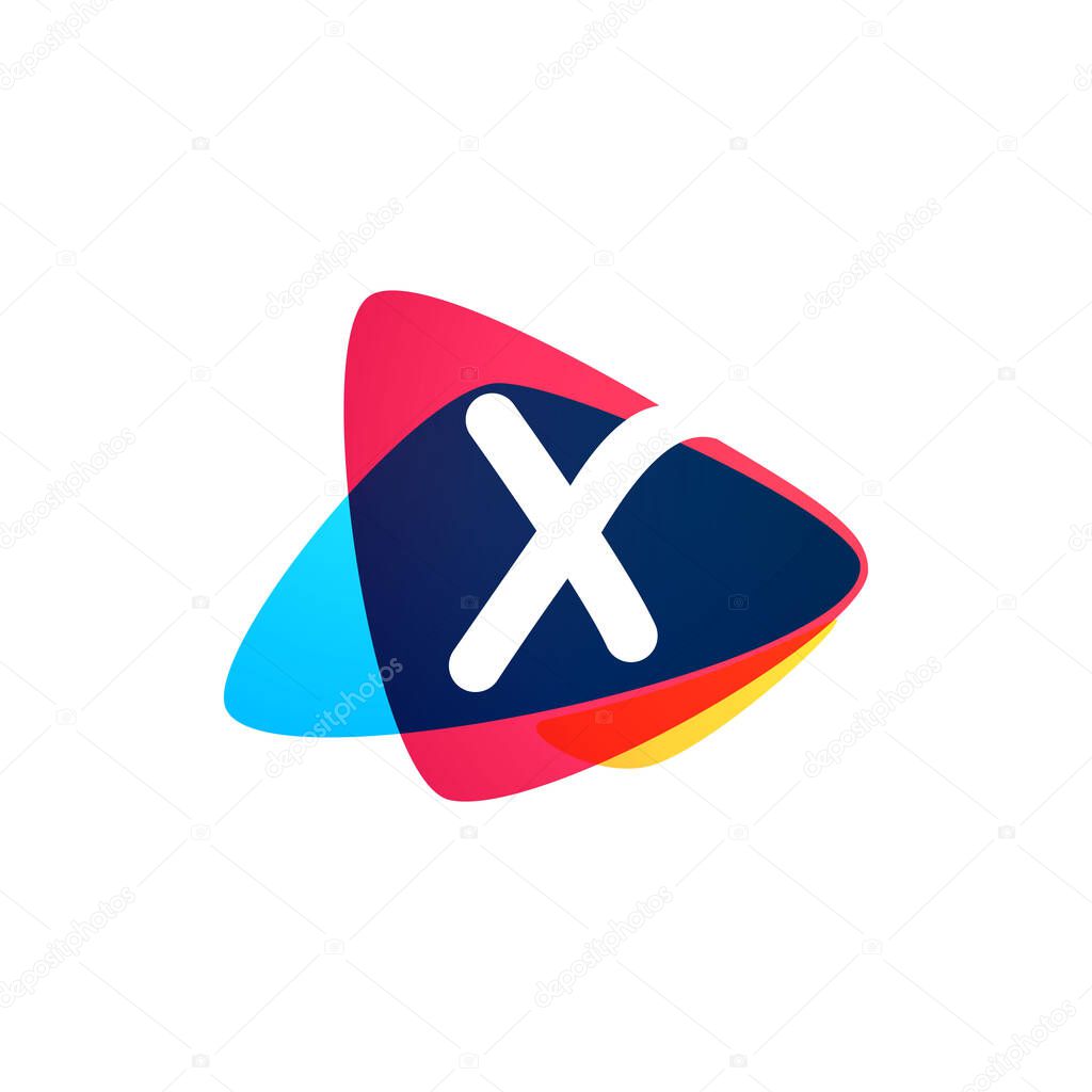 Letter X logo in dynamic triangle intersection shape. Vector icon perfect for sport labels, delivery posters and vibrant identity, etc.