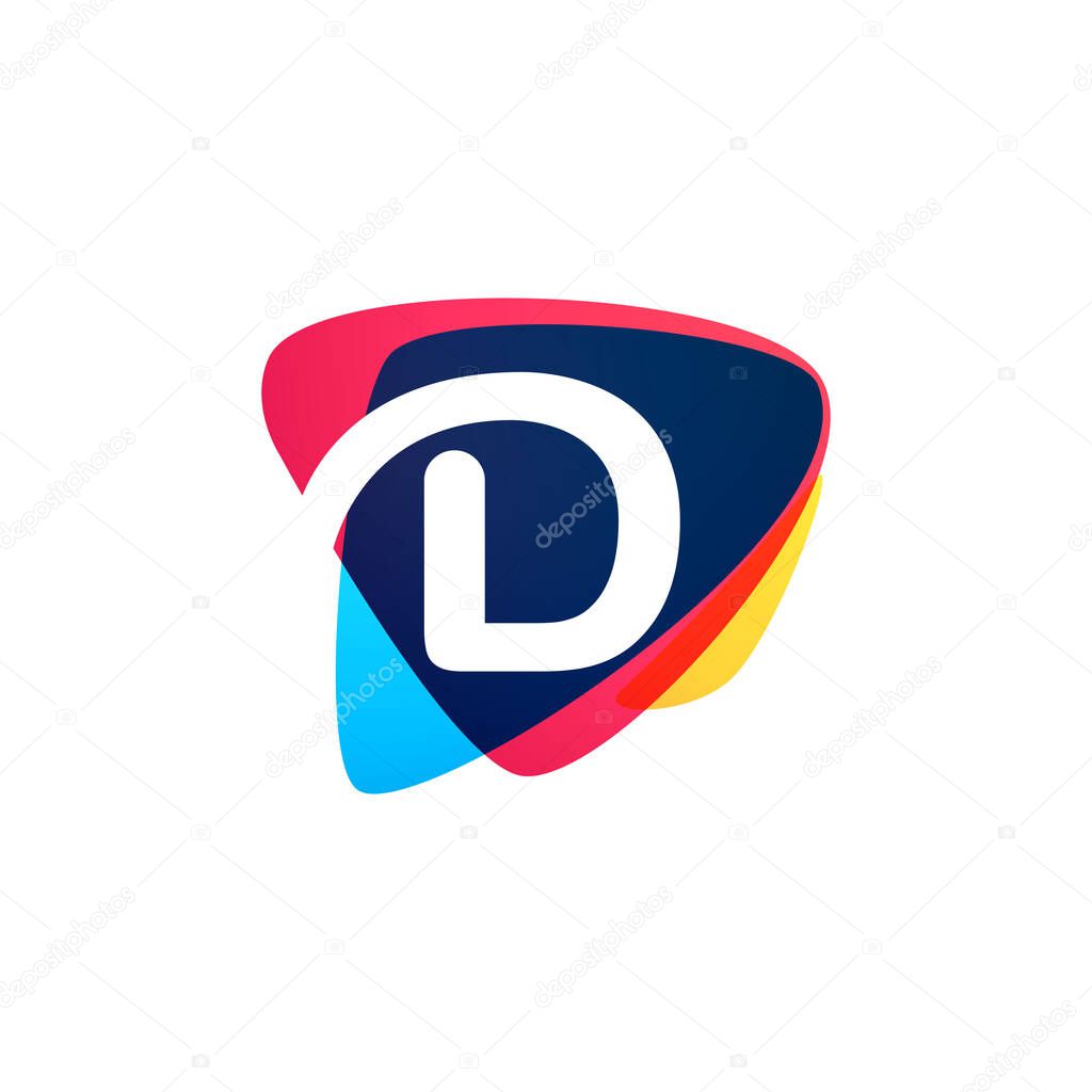 Letter D logo in dynamic triangle intersection shape. Vector icon perfect for sport labels, delivery posters and vibrant identity, etc.
