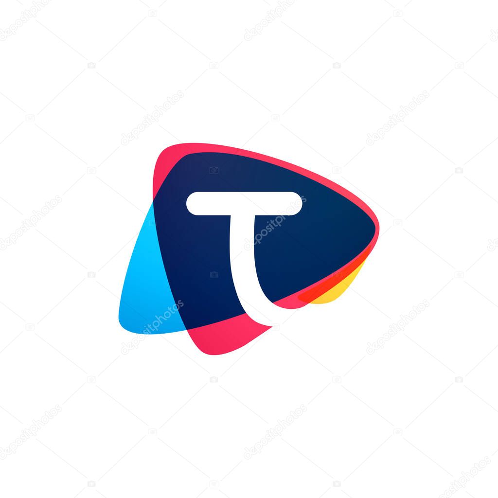 Letter T logo in dynamic triangle intersection shape. Vector icon perfect for sport labels, delivery posters and vibrant identity, etc.