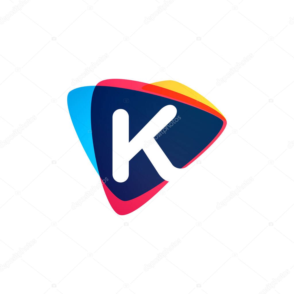 Letter K logo in dynamic triangle intersection shape. Vector icon perfect for sport labels, delivery posters and vibrant identity, etc.