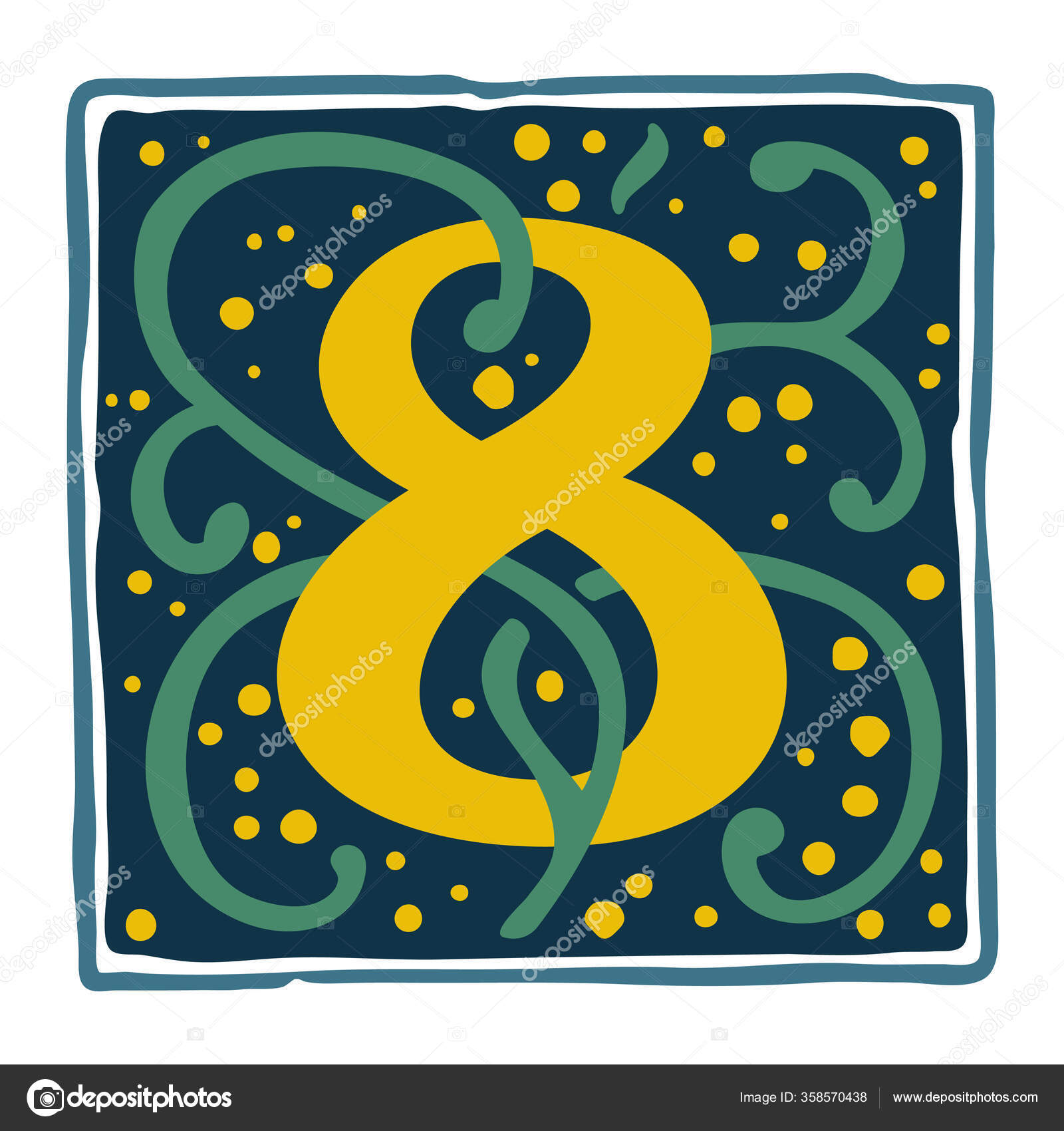 Logotipo Renascimento Número Oito Com Pontos Dourados Padrão Folhas Verdes  Vetor de ©kaer_dstock 358570438, image size:1600x1700