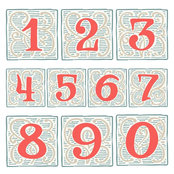 Renaissance Numbers Set Line Pattern Vintage Vector Typeface Perfect Premium — Stock Vector