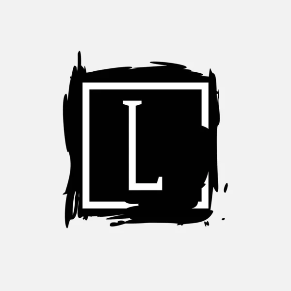 Letter Logo Vierkant Frame Bij Inkt Droge Penseelstreken Met Ruwe — Stockvector