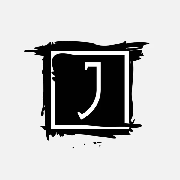 J字母标识 正方形框 油墨干刷笔划 边缘粗糙 矢量Serif字体完美的高档标签 古董海报和现代身份等 — 图库矢量图片