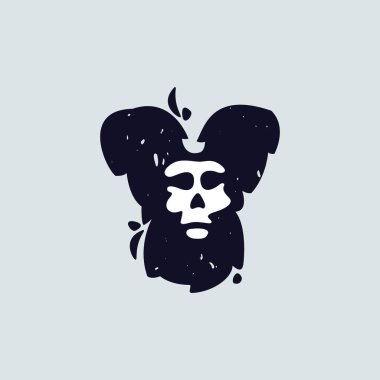 Kafatası suratlı Y harfi logosu. El yazısı Shaggy Grunge tarzı. Korku etiketleri, korku afişleri, motorcu posterleri vs. için mükemmel yazı karakteri.