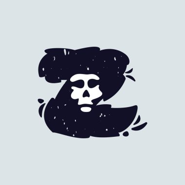 Kafatası suratlı Z harfi logosu. El yazısı Shaggy Grunge tarzı. Korku etiketleri, korku afişleri, motorcu posterleri vs. için mükemmel yazı karakteri.