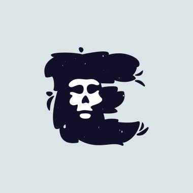 Kafatası suratlı E harfi logosu. El yazısı Shaggy Grunge tarzı. Korku etiketleri, korku afişleri, motorcu posterleri vs. için mükemmel yazı karakteri.