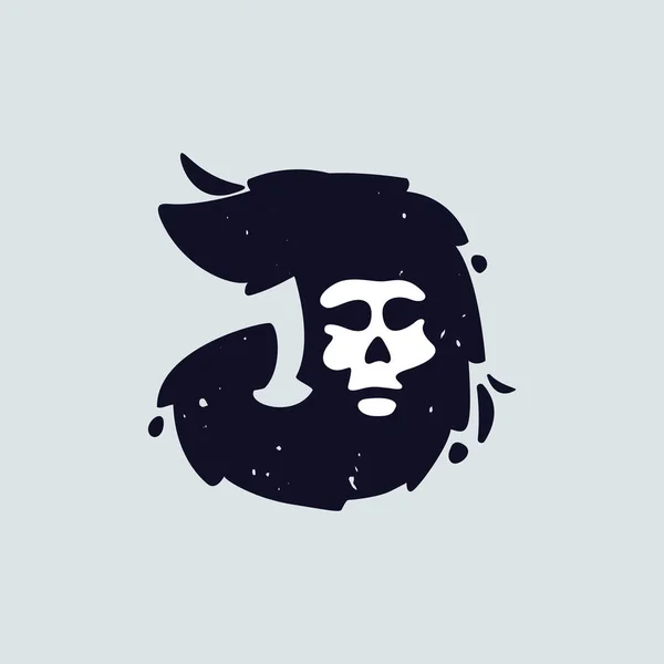 Letter Logo Met Schedel Gezicht Handgeschreven Shaggy Grunge Stijl Perfect — Stockvector