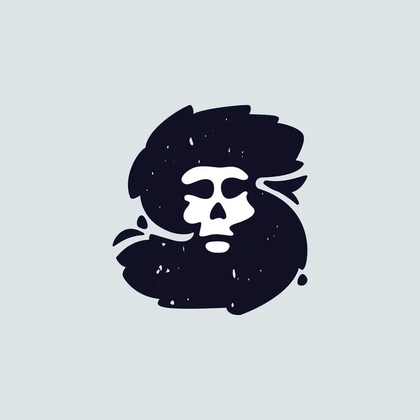 Logotipo Letra Con Cara Cráneo Estilo Grunge Shaggy Escrito Mano — Vector de stock
