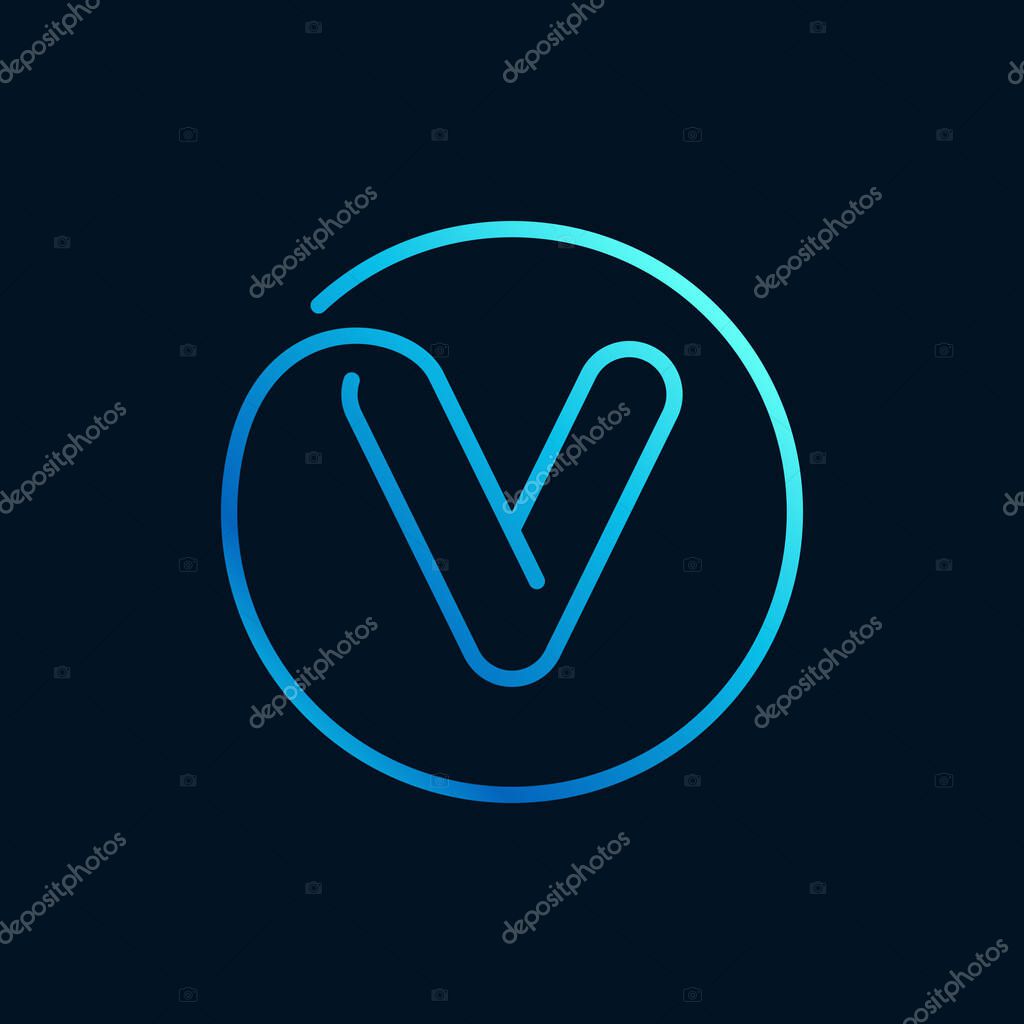 V Letter Logo In A Circle Impossible Line Style Perfect Blue Icon For Digital Labels Nightlife Print Neon Advertising Etc Premium Vector In Adobe Illustrator Ai Ai Format Encapsulated