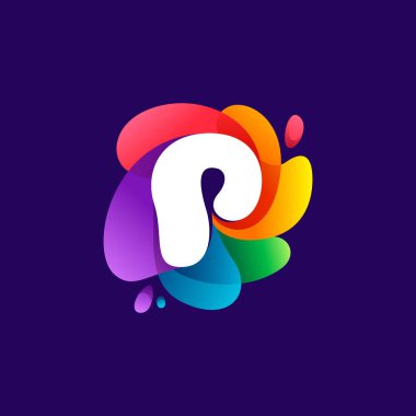 P harfi logosu rengarenk çok renkli. Medya etiketleri, gece hayatı baskısı, çizgi film posterleri vs. için mükemmel yazı tipi.