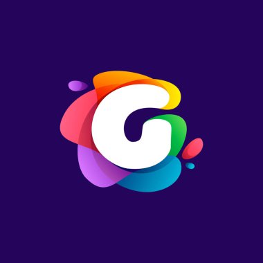 G harfi logosu rengarenk renkte. Medya etiketleri, gece hayatı baskısı, çizgi film posterleri vs. için mükemmel yazı tipi.