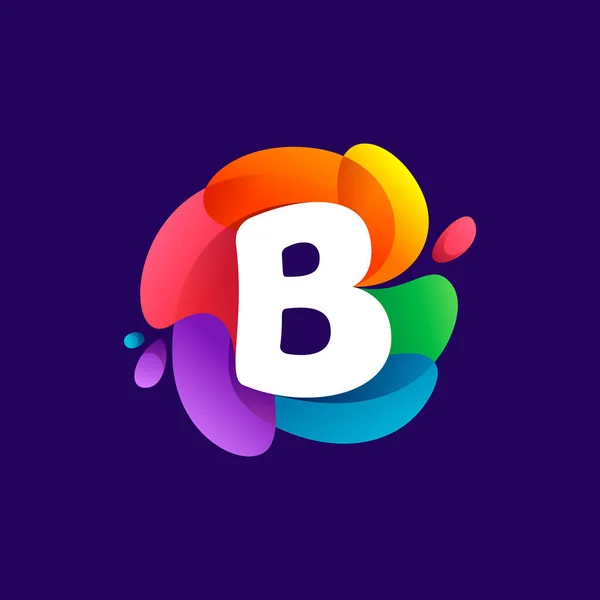 字母B标志在五彩斑斓的彩色梯度水花 媒体标签 夜生活印刷品 卡通画等的完美字体 — 图库矢量图片