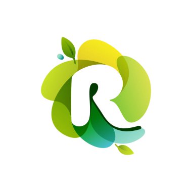 R harfi ekolojisi logosu kıvrımlı bir şekil. Çevre etiketleri, peyzaj posterleri ve bahçe kimliği vs. için vektör simgesi mükemmel.