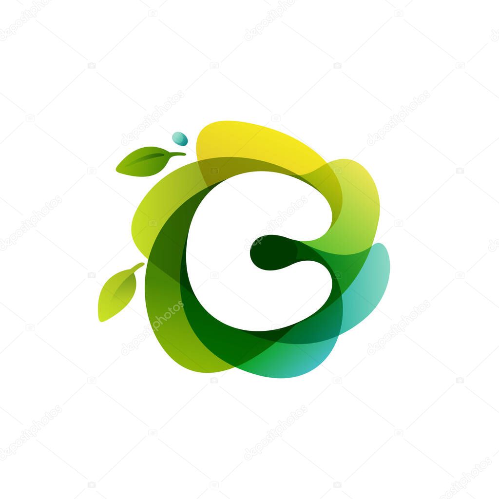 Letter C ecology logo on swirling overlapping shape. Vector icon perfect for environment labels, landscape posters and garden identity, etc.