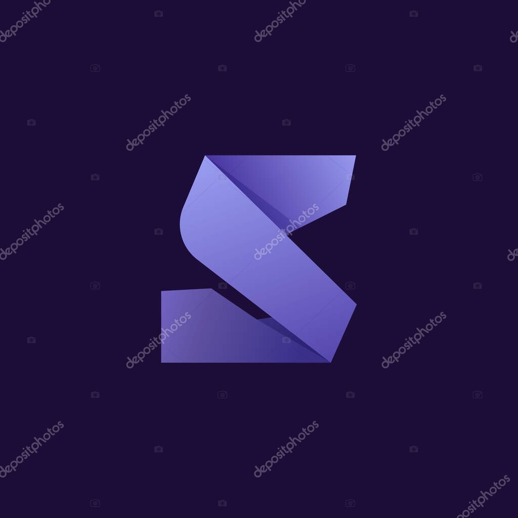 S letter logo. Folded paper style. Vector icon perfect for craft labels, origami posters, cute identity, etc.