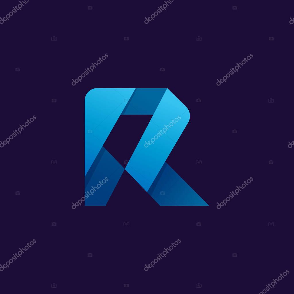 R letter logo. Folded paper style. Vector icon perfect for craft labels, origami posters, cute identity, etc.