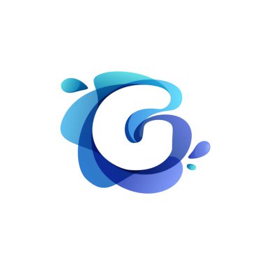 G harfi saf su logosu. Sıçrayan damlalarla kıvrılan bir şekil. Çevre kimliği, deniz posterleri ve temizlik etiketleri için mükemmel bir vektör simgesi.