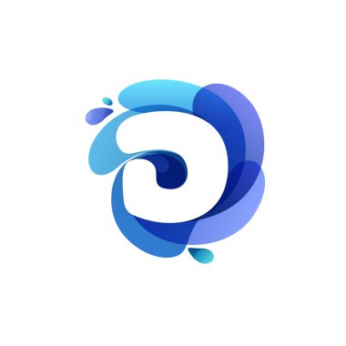 D harfi saf su logosu. Sıçrayan damlalarla kıvrılan bir şekil. Çevre kimliği, deniz posterleri ve temizlik etiketleri için mükemmel bir vektör simgesi.