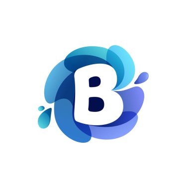 B harfi saf su logosu. Sıçrayan damlalarla kıvrılan bir şekil. Çevre kimliği, deniz posterleri ve temizlik etiketleri için mükemmel bir vektör simgesi.